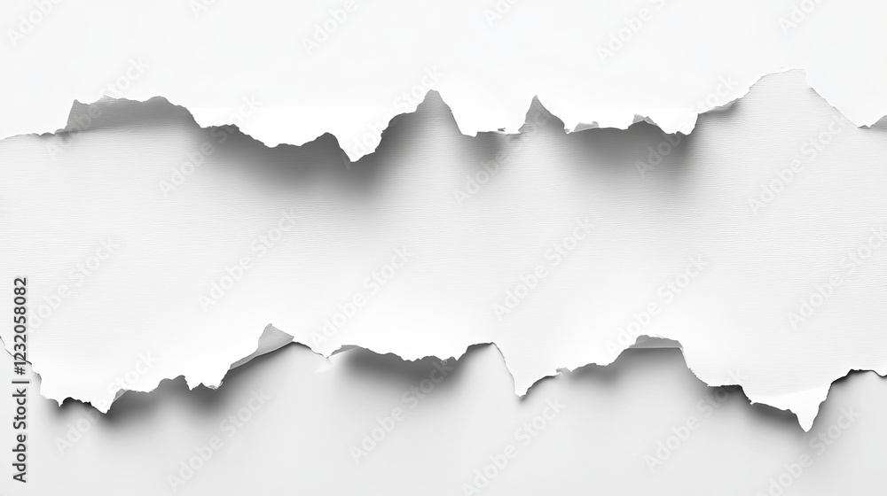 Poster torn paper white edge txture with curl border background. rip strip page isolated template design. e