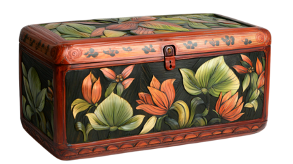 Artisan crafted floral wooden chest home decor storage solution indoor environment creative viewpoint hand-painted nature inspired design for unique aesthetic appeal