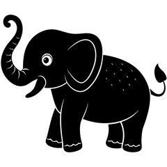 Cute Silhouette of an Elephant line art vector cartoon illustration