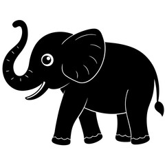 Cute Silhouette of an Elephant line art vector cartoon illustration