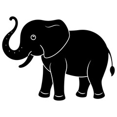 Cute Silhouette of an Elephant line art vector cartoon illustration