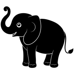 Cute Silhouette of an Elephant line art vector cartoon illustration