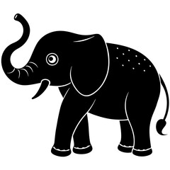 Cute Silhouette of an Elephant line art vector cartoon illustration