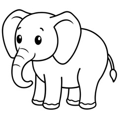 Cute Silhouette of an Elephant line art vector cartoon illustration