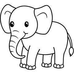 Cute Silhouette of an Elephant line art vector cartoon illustration