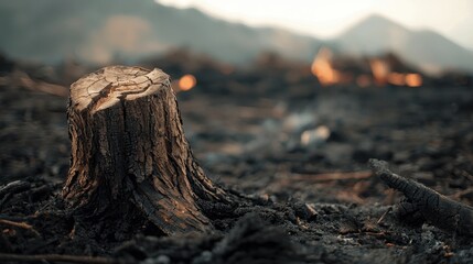 Deforestation and landscape destruction in burnt forests nature photography dying ecosystem close-up view