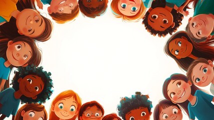 A playful background with colorful illustrations of children playing around the borders, leaving a blank space in the middle for text, perfect for kid-themed content	