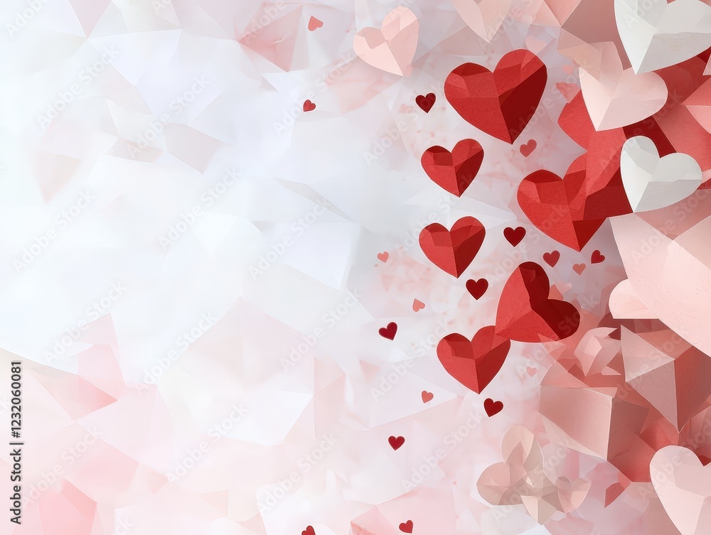 Poster abstract background with floating hearts in different shades of red and white for romantic themes an