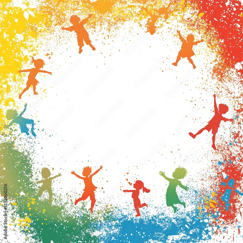 Poster a playful background with colorful illustrations of children playing around the borders, leaving a b