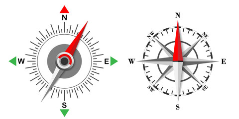 Navigation compass with dial, compas rose with arrows © arturaliev