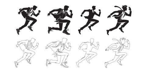 Businessmen Running in Silhouette and Outline