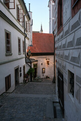 Cozy Alley with String Lights and Outdoor Seating
