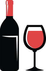 Wine bottle and glass icon set.Shape of traditional glass bottle of still wine.Wine making illustration sign collection.Wine bottle and glass vector graphic as alcohol drink Wine house symbol or logo.