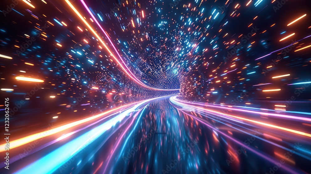 Aufkleber A high-speed digital highway with glowing gridlines, where energy streaks and pulsing lights.