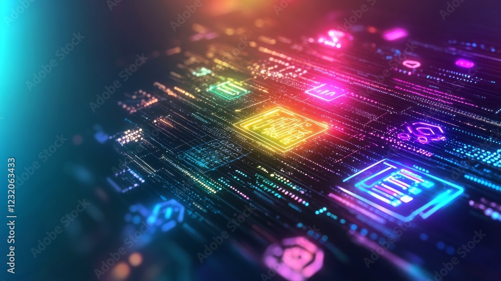 Poster dynamic visual representation of artificial intelligence technology in vibrant colors