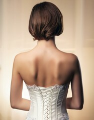 Obraz premium beautiful young Caucasian woman, wearing a white lace corset, AI
