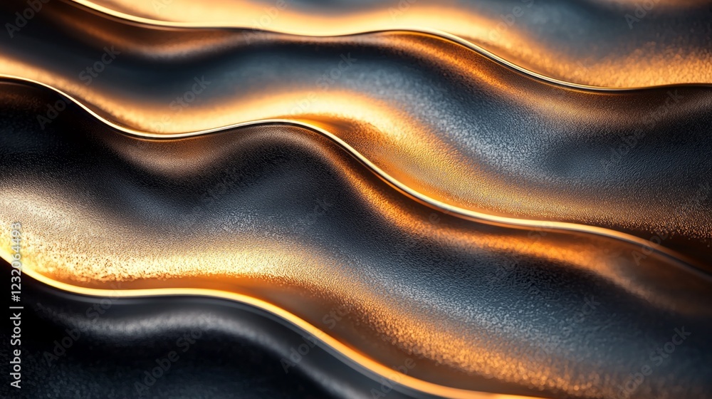 Poster elegant curves of metallic gold and deep black undulate gracefully, merging textures in a captivatin