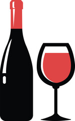 Wine bottle and glass icon set.Shape of traditional glass bottle of still wine.Wine making illustration sign collection.Wine bottle and glass vector graphic as alcohol drink Wine house symbol or logo.