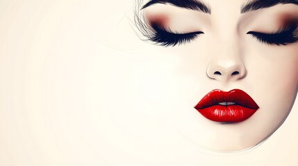 Fototapeta premium A close-up illustration of a woman's face with her eyes closed and red lips.
