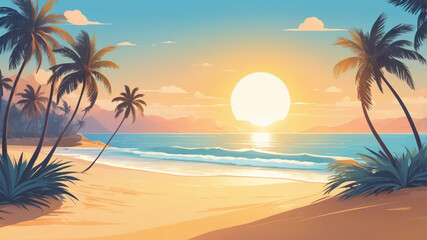  Golden Sunset on a Tranquil Beach