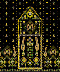 Beautiful floral neckline embroidery on brown background.geometric ethnic oriental pattern traditional.Aztec style abstract vector illustration.design for texture,fabric,fashion women wearing,print.