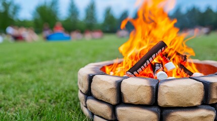 Summer Bonfire Gathering Roasting Marshmallows and Enjoying Outdoor Fun