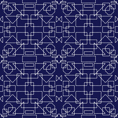 Japanese stitch embroidery Sashiko abstract artwork seamless geometric pattern printed background fabric wallpaper hand drawn line

