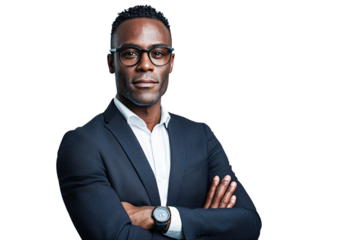 Confident business professional posing in studio portrait modern office setting close-up professionalism and success concept