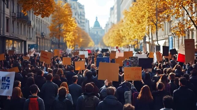 Crowd of Protesters Marching for Change - Demonstration, Activism, Social Movement, Protest, March, Unity, Rights, Freedom, Equality, Justice