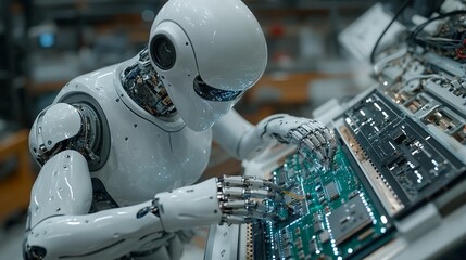 Fototapeta premium A white robot is shown from two different angles.