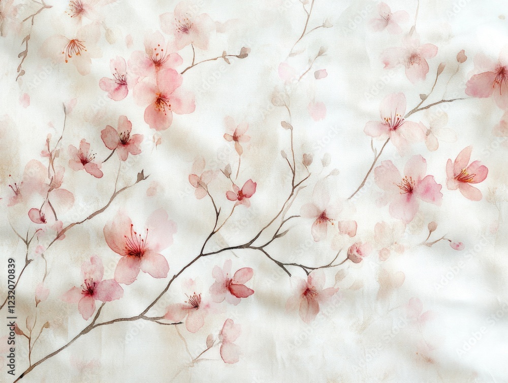 Wall mural Pink flowers on white sheet