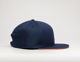 Fototapeta premium Stylish navy blue baseball cap with orange accents and a flat brim.