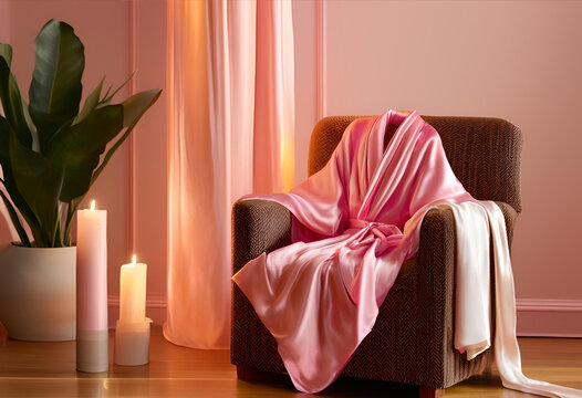 Fototapeta soft pink robe with warm candlelight atmosphere 