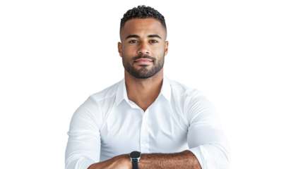 Professional portrait of confident businessman in modern office setting highlighting leadership and professionalism in a minimalist environment