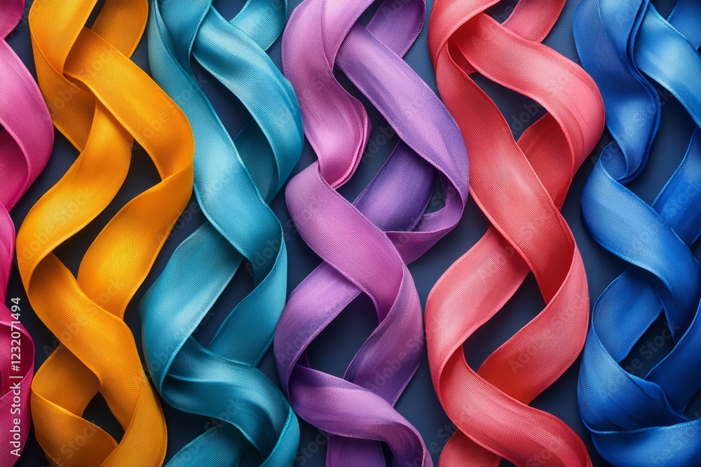 Poster A Vibrant Image Of Multicolored Ribbons, Creating A Visually Appealing And Textured Pattern. The Intertwined Ribbons Showcase A Variety Of Rich Colors.