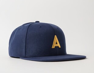 Fototapeta premium Stylish navy cap featuring a prominent golden 'A' emblem.