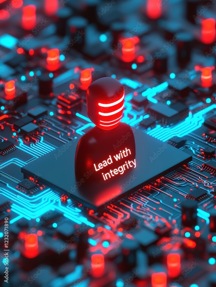 Aufkleber leadership development concept. a digital representation of a figure standing on a circuit board, em