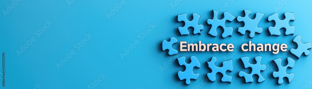 Poster leadership development concept. a blue background features interconnected puzzle pieces with the phr