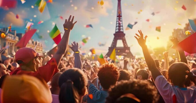 vibrant festive scene people celebrating diversity freedom love paris colorful flags confetti