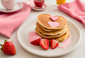 breakfast in bed with heart-shaped treats
