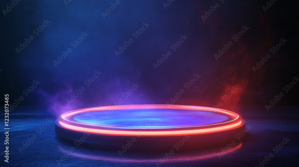 Poster portal and hologram science futuristic technology background. sci-fi digital hi-tech stage in glowin
