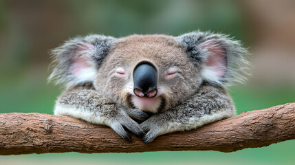 Fototapeta premium Sleeping Koala on Branch, Eucalyptus Forest