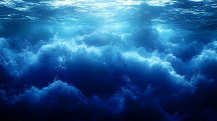 Fototapeta premium Abstract Underwater Scene Dark Blue Ocean Waves Texture