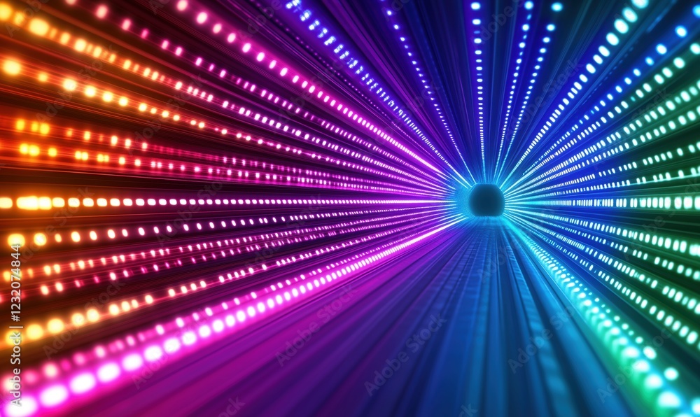 Poster vibrant light tunnel with colorful led patterns and dynamic motion effects