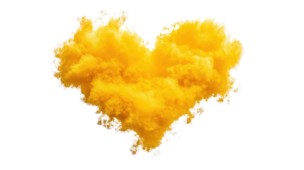 Yellow heart shaped cloud floating on transparent background