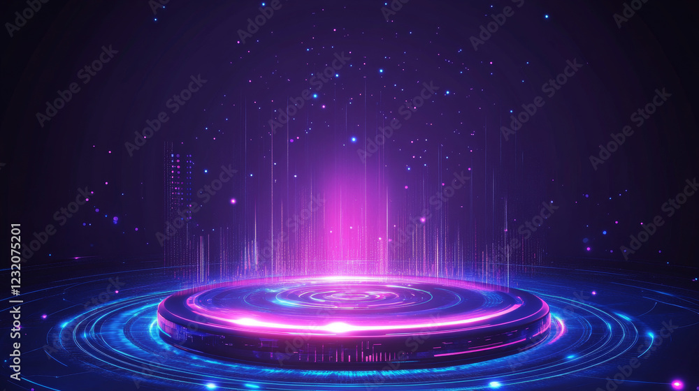 Aufkleber neon sci fi futuristic circle portal. teleport podium, display, stage technology with light and spar