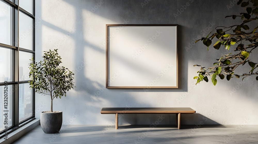 Poster minimalist and modern living space with large windows natural lighting and a simple yet elegant arra