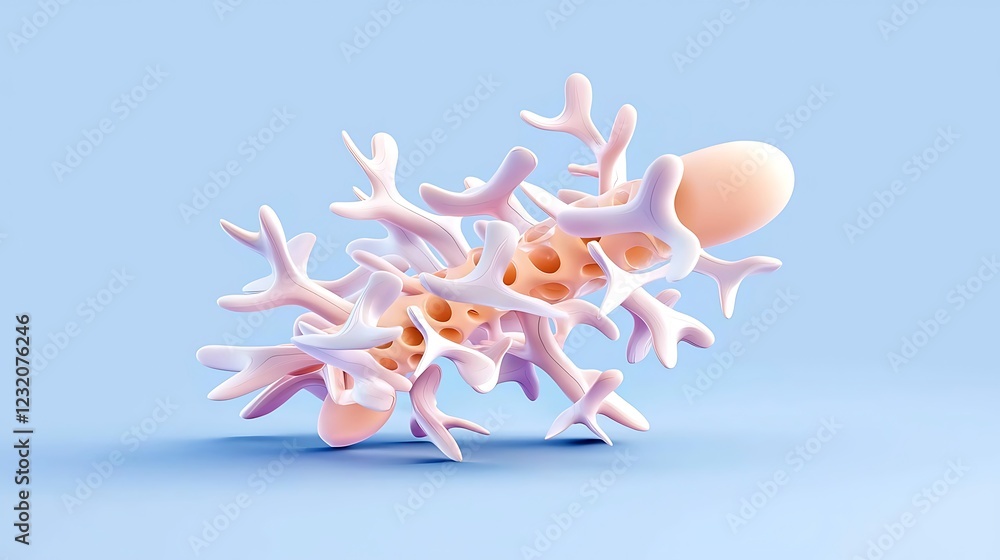 Aufkleber abstract 3d render of a biomorphic structure with pastel hues