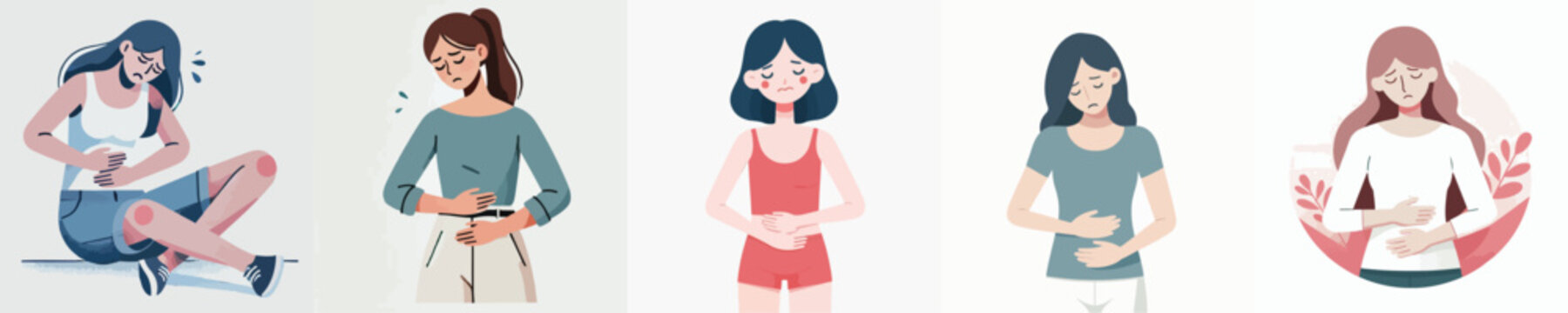 vector set of women holding a sick stomach