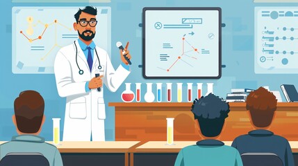 Professional Public Speaker Scientist Man in Lab Coat Seminar Presentation